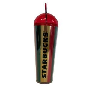 Starbucks Holiday 2024 Metallic Stripe Tumbler Red Shimmer Dome Cold Cup 24 Oz